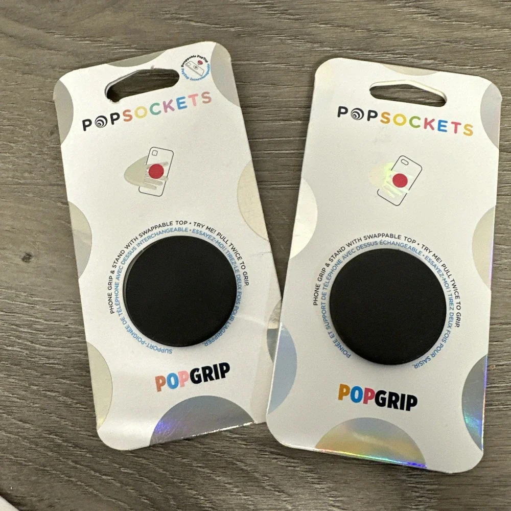 Set 2 Black PopSockets Phone Grip Stand Black POPGRIP Popsocket Minimalist Phone